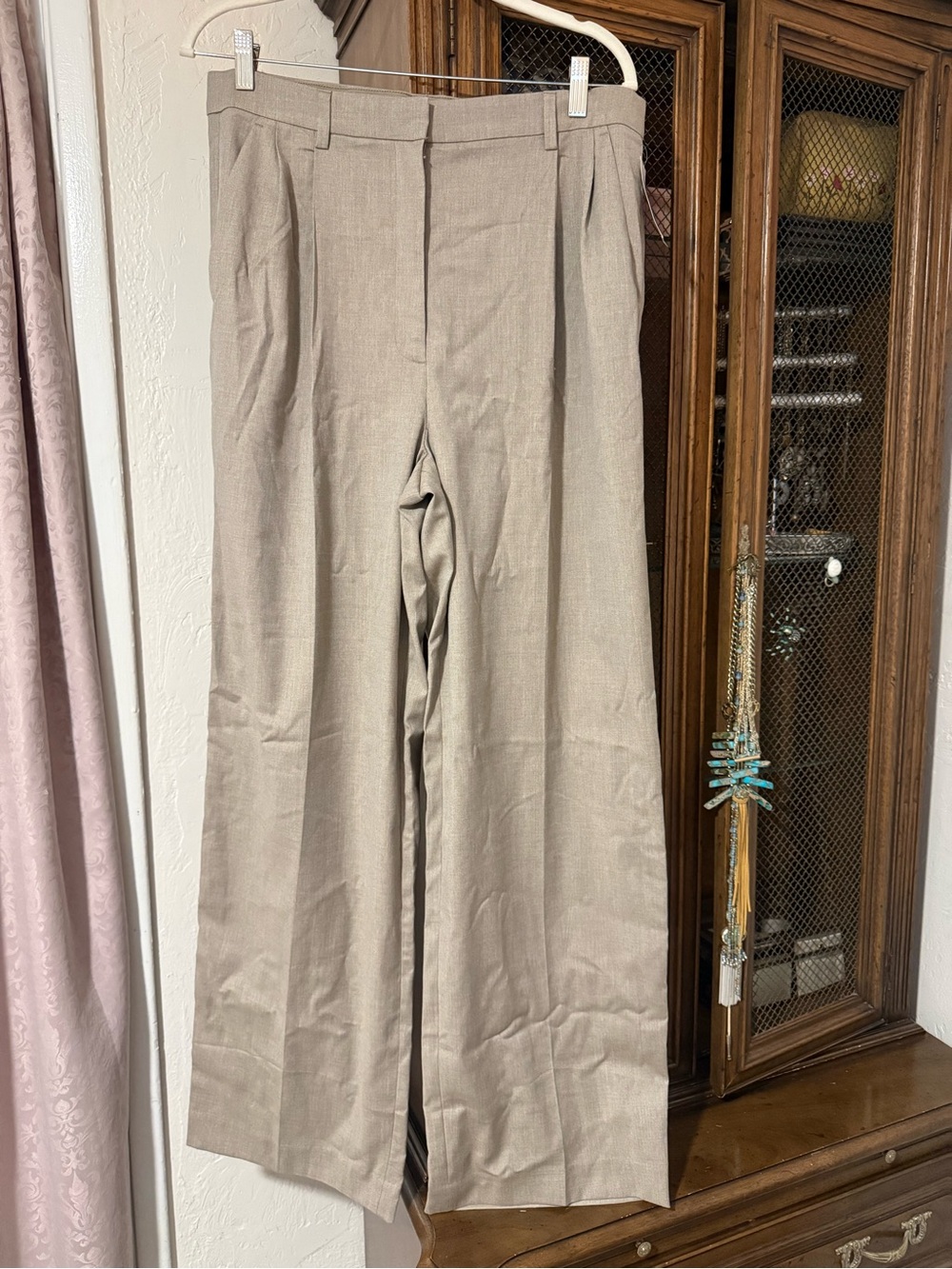 Women’s Dress Wide High Waist Pants in Taupe - Classic Straight Leg